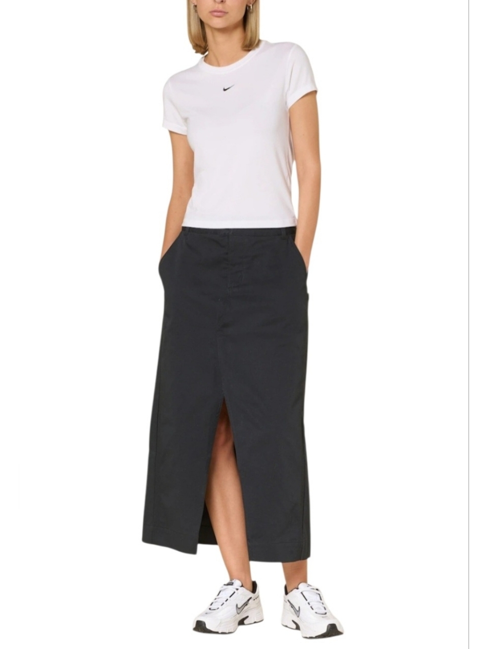 Nike Sportswear Collection Maxi Front Slit Twill Skirt In Black Size XS
